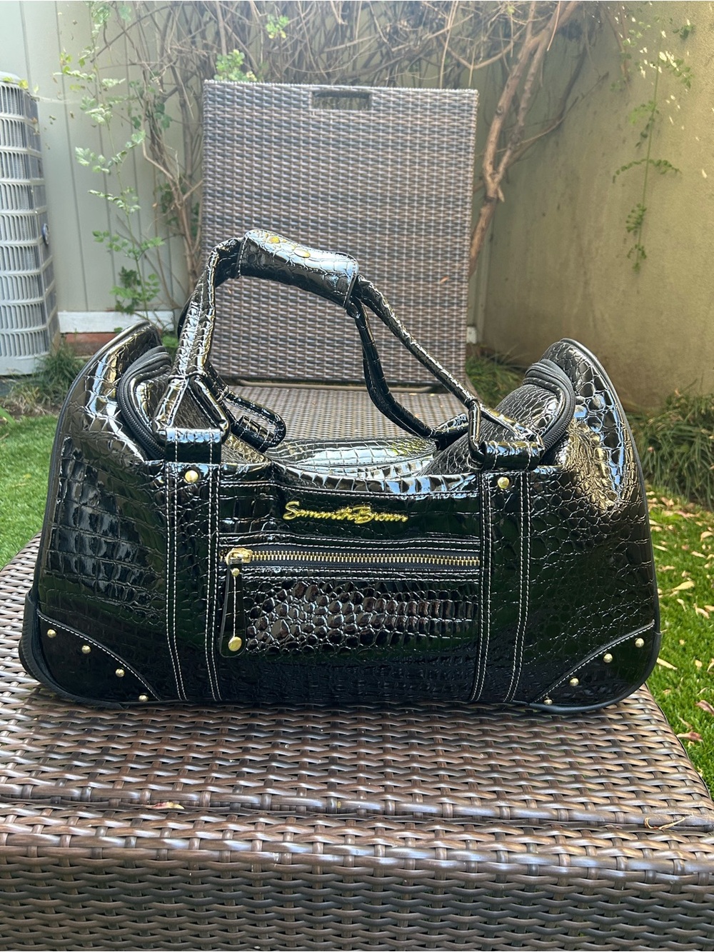 Samantha Brown Black Croc-Embossed Travel Duffel